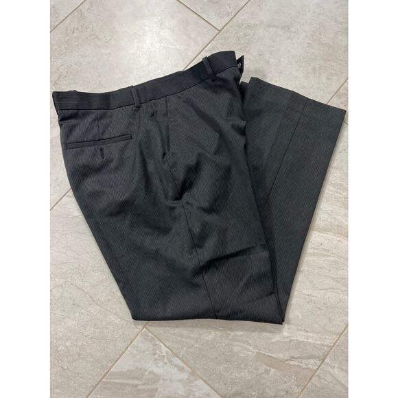 PERRY ELLIS Pants Mens Size 36 x 30 Dark Gray White Stripes - Picture 1 of 5